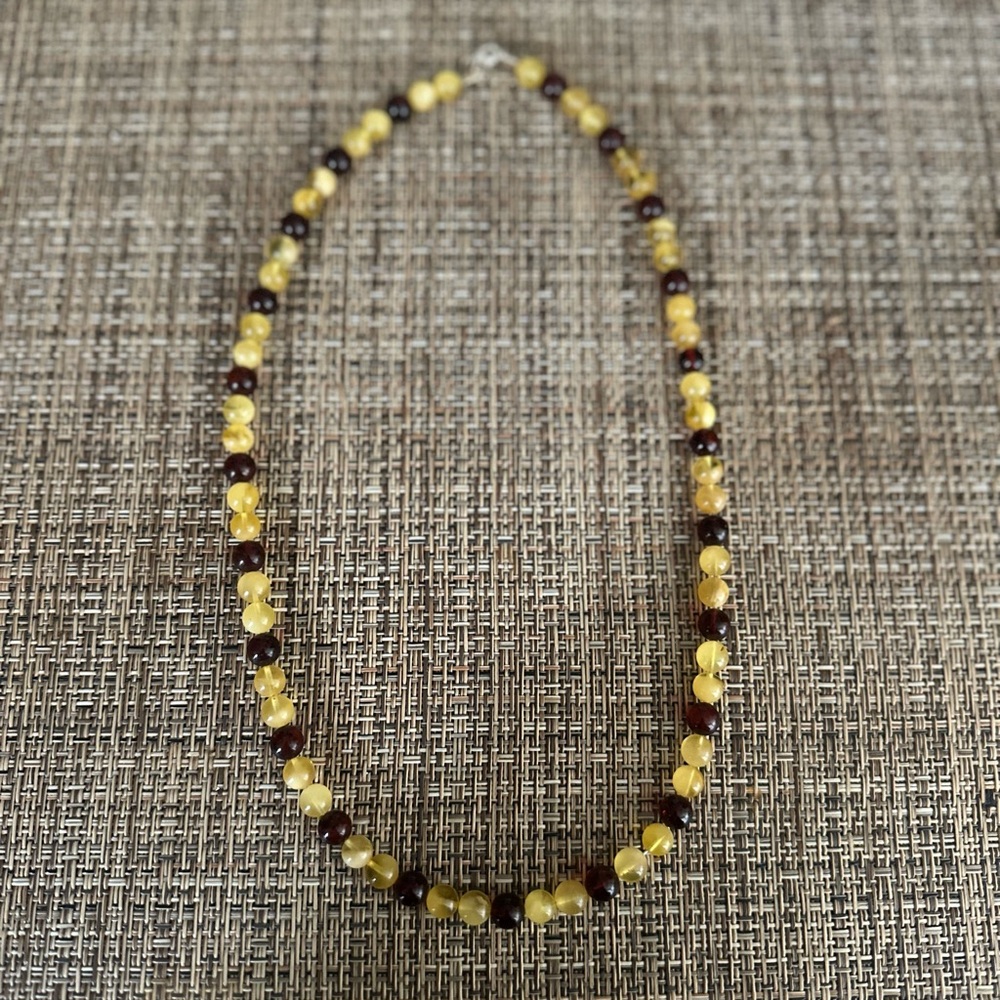 Natural butterscotch and cognac Baltic amber beaded necklace